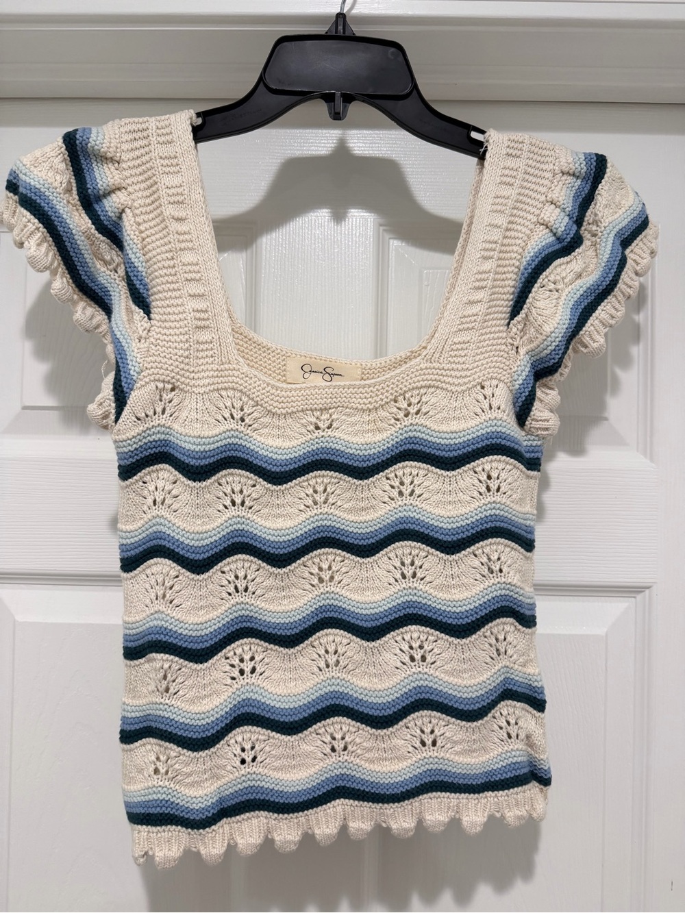 Jessica Simpson Cream Knit Tank with Blue Stripe Waves